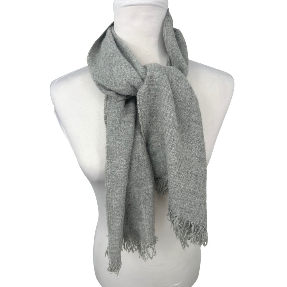 Halston Women OS Gray Fringe Scarf Shawl Wrap Minimalist Quiet Luxury